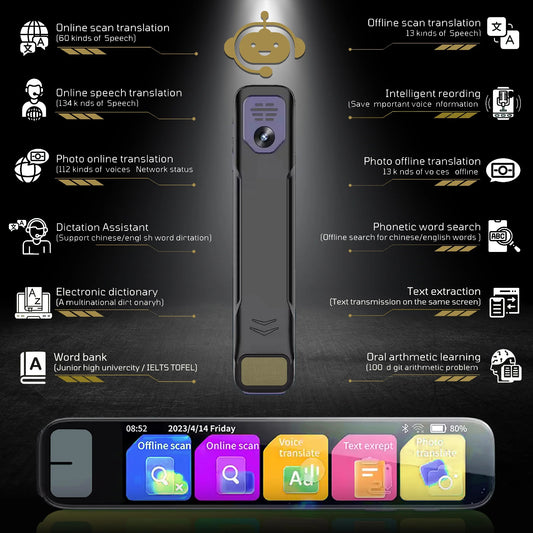 ScanSense AI Smart Pen - Instant AI Answers for Math, History & More | Offline Translation (60+ Languages), Camera, Bluetooth, Music & File Storage