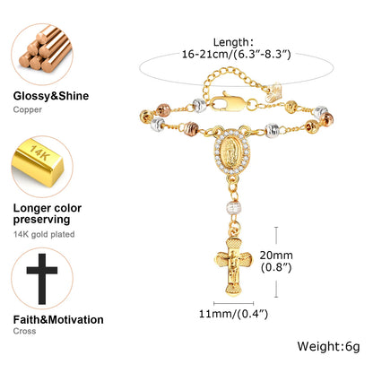 Tir-Color Rosary Cross Bead Charm Bracelet