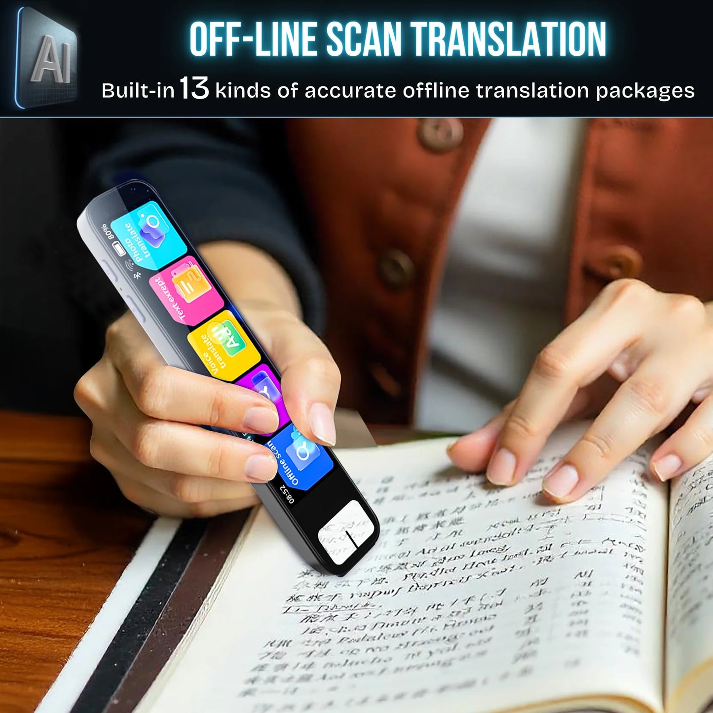 ScanSense AI Smart Pen - Instant AI Answers for Math, History & More | Offline Translation (60+ Languages), Camera, Bluetooth, Music & File Storage