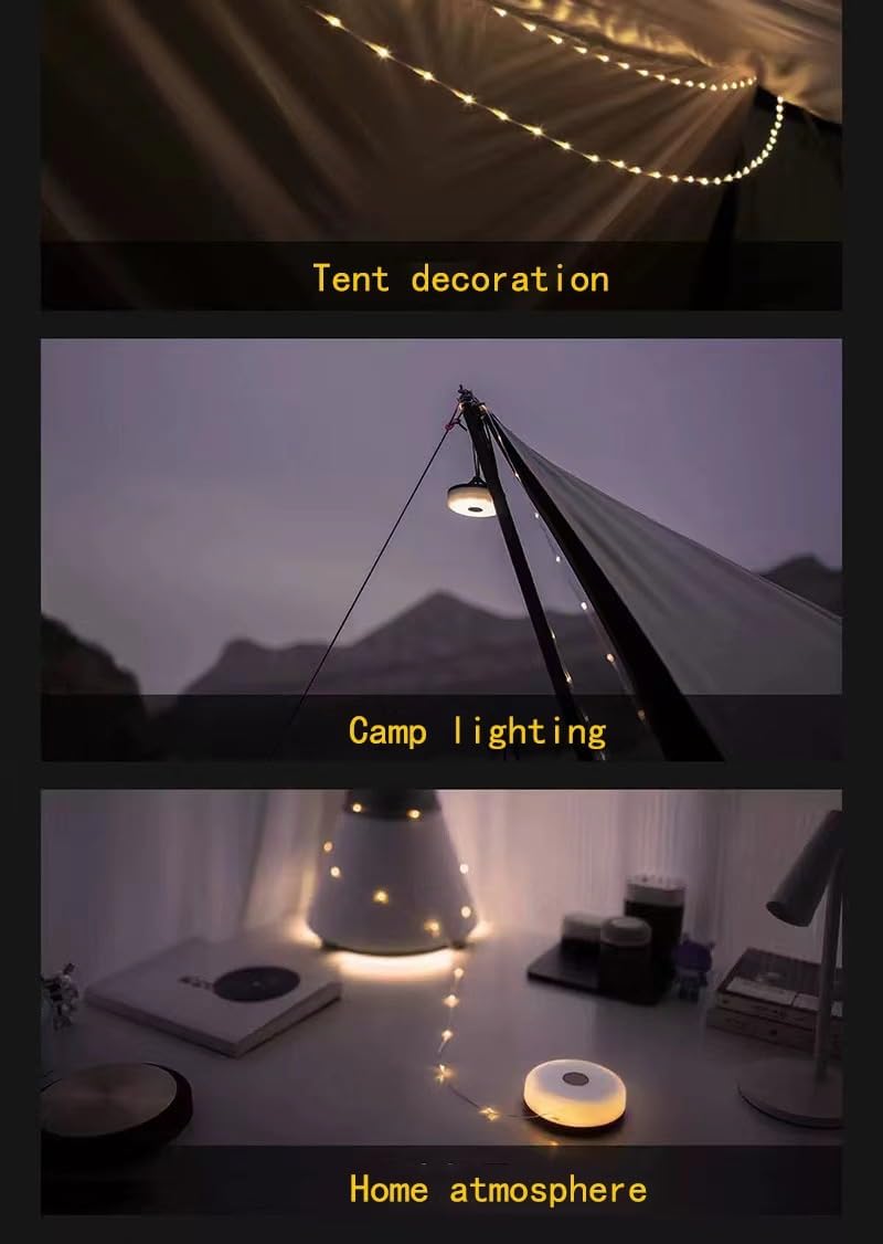LED camping light rechargeable, hanging tent 10M light strip, 1500mAh large battery, 4 lighting modes, wind proof and waterproof lighting atmosphere light, suitable for camping