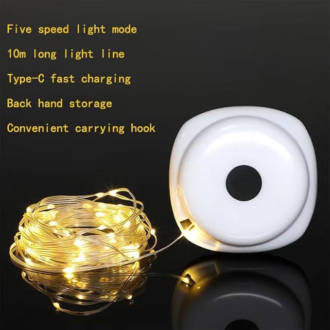 LED camping light rechargeable, hanging tent 10M light strip, 1500mAh large battery, 4 lighting modes, wind proof and waterproof lighting atmosphere light, suitable for camping