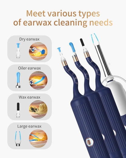 Ear wax removal and ear cleaning device equipped with camera