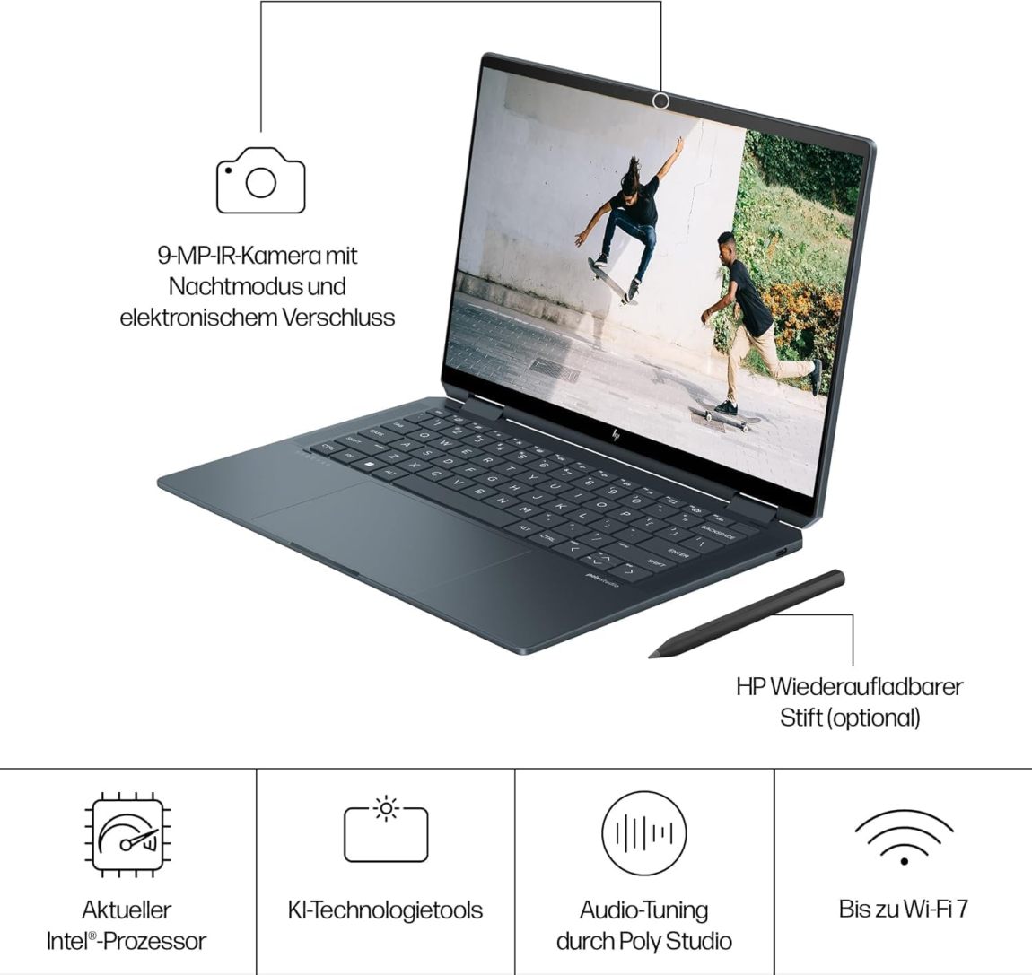 HP Spectre x360 2-in-1 Convertible Laptop | Intel Core Ultra 7 155H with Integrated AI | 16 Inch WQXGA IPS Touchscreen | 16GB RAM | 1TB SSD