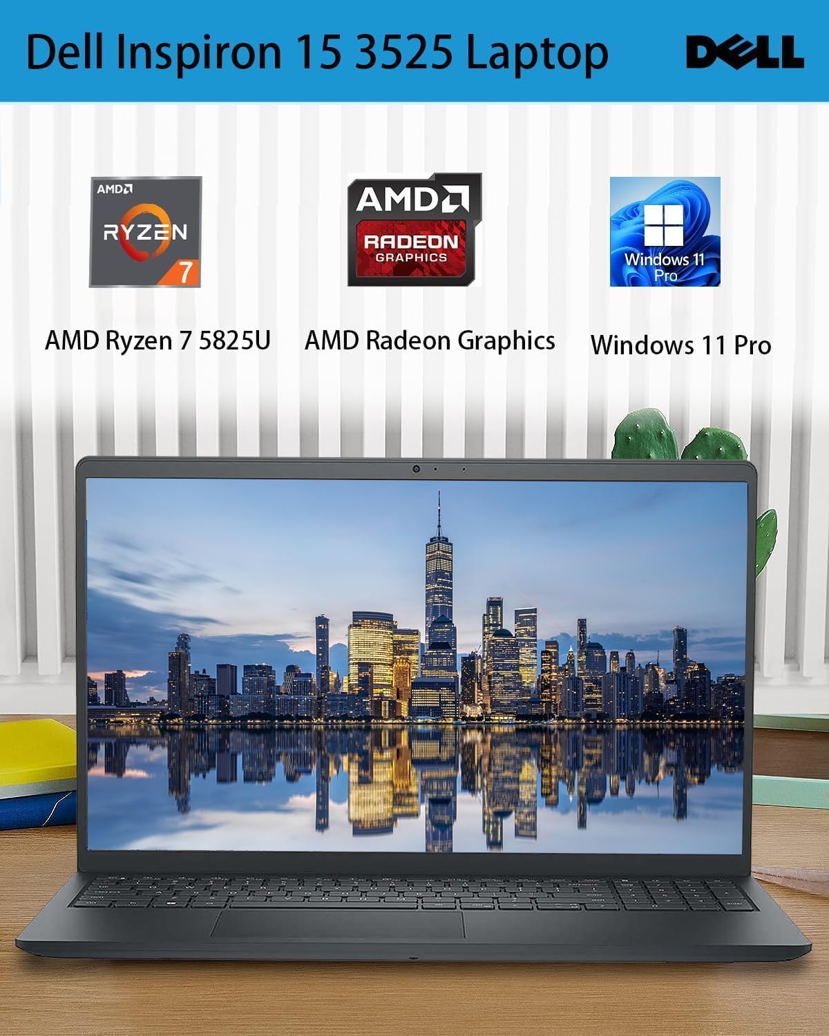 Dell Inspiron 3525 Business Laptop, 15.6 Inch FHD, AMD Ryzen 7 5825U, Windows 11 Pro, 32GB RAM, 1TB SSD Carbon Black