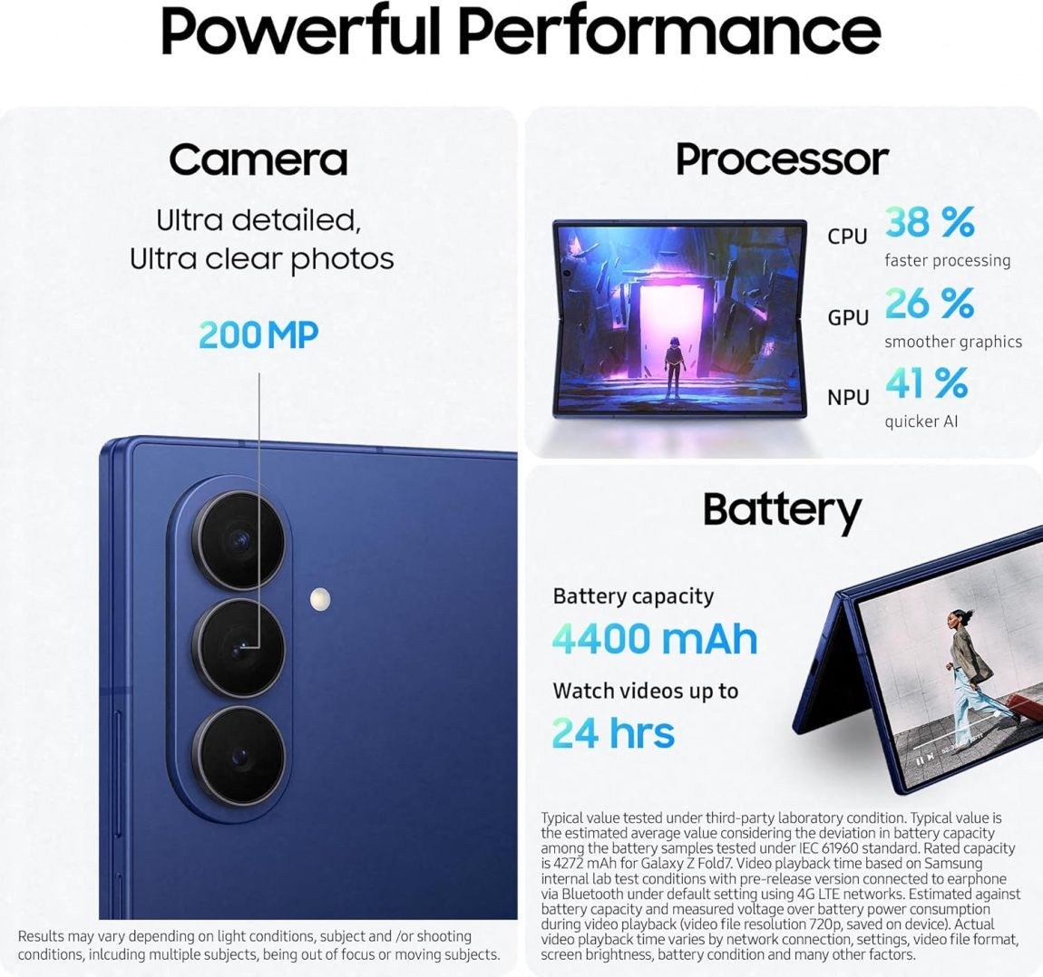 Samsung Galaxy Z Fold7 – Ultra Thin Foldable Phone, 200MP Camera, Large Screen, 12GB RAM, 1TB,4400mAh Battery, Jetblack, 3-Year Samsung Warranty